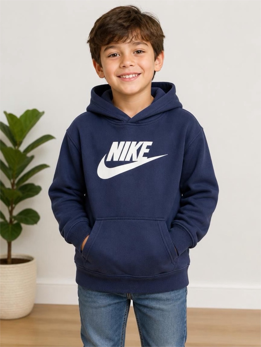Nike Boys' Navy Hoodie with White Logo
